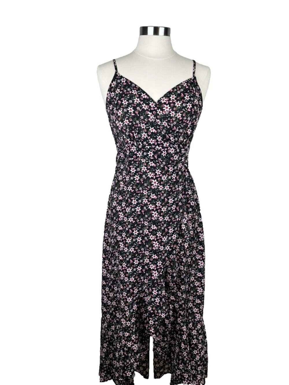 Charmed Hearts XL Dress Hi Lo Black Floral Prairie Faux Wrap Cami Party Made USA